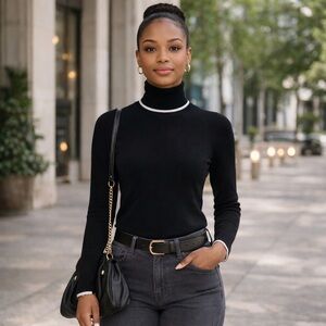 Ann Taylor LOFT Classic Wool Cashmere Preppy Turtleneck Sweater Size M